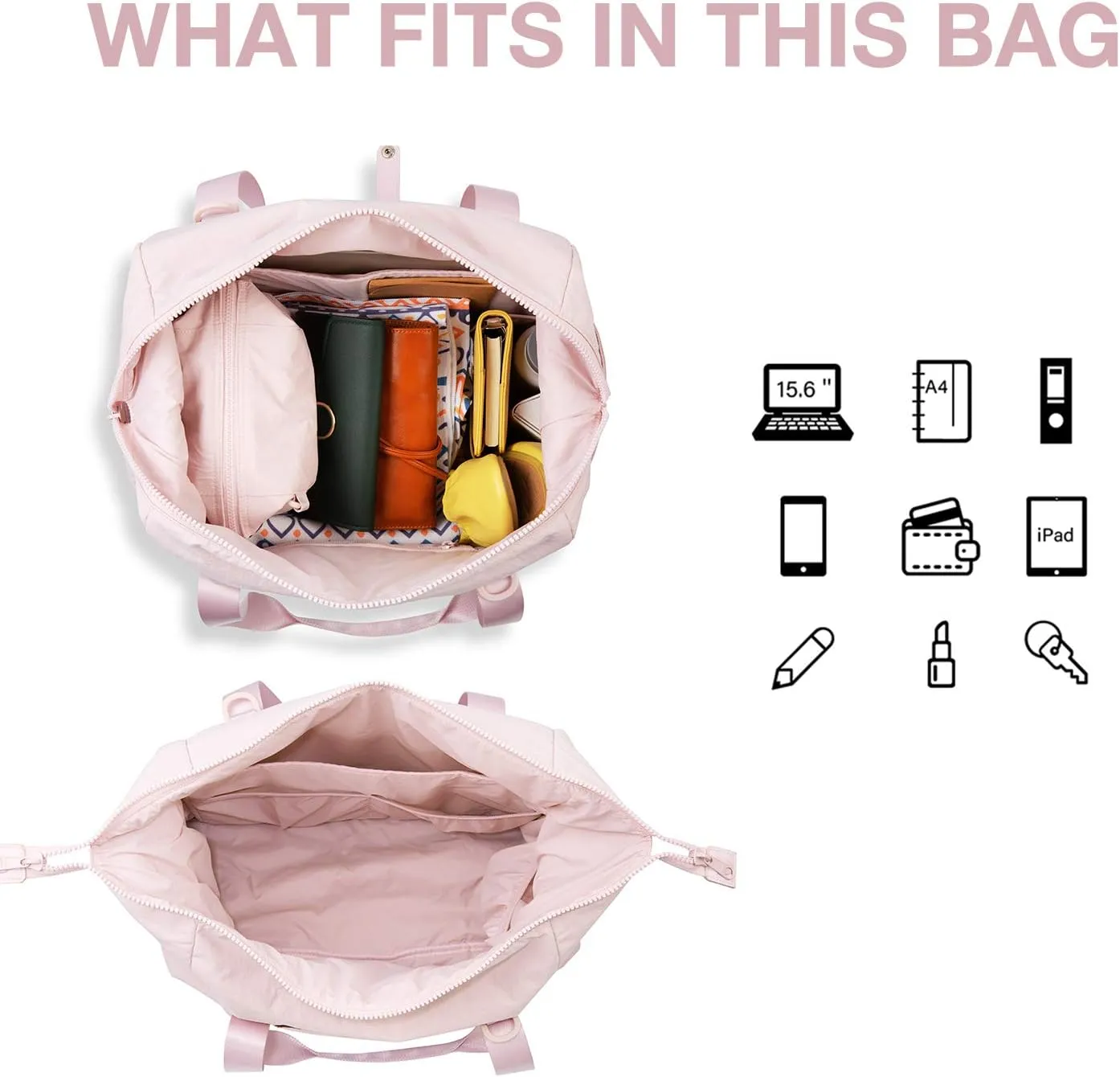 BAGSMART Gym Bag for Women, Carry on Weekender Overnight Travel Duffel Bags with Trolley Sleeve, Personal Item Travel Bag Tote Workout Dance Bag(Pink,Medium)