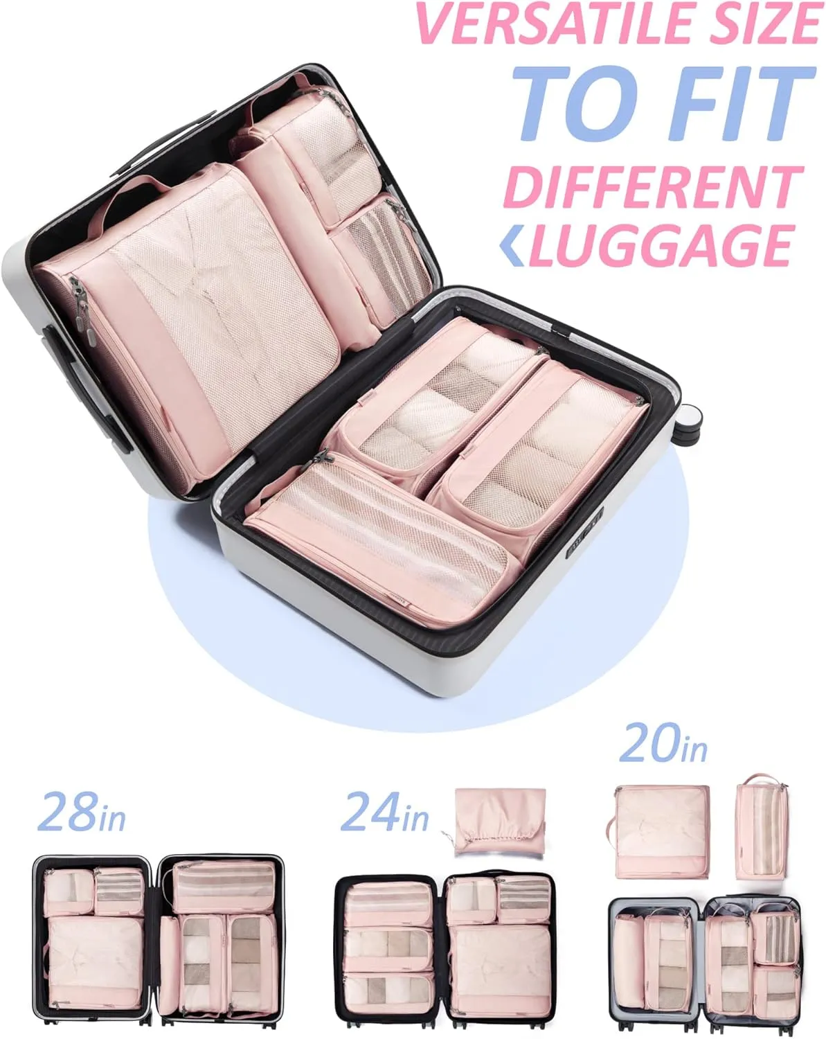 BAGSMART Keep Shape Packing Cubes, 7 Set for Travel, Lightweight Cubes, Suitcase Organizer Bags Set for Essentials