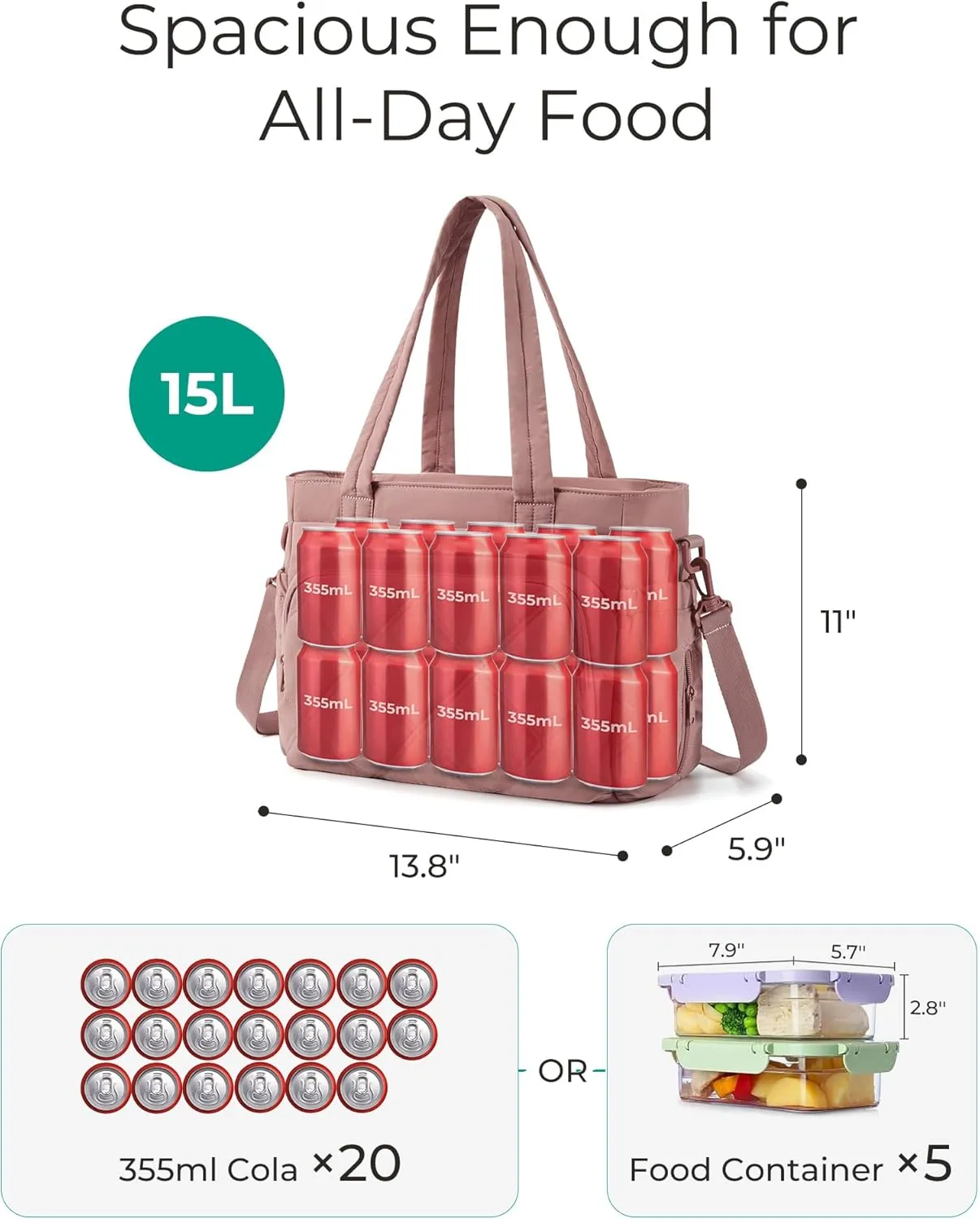 BAGSMART Lunch Bag Women Large Lunch Box Insulated Tote Bag with Multi-Pockets Quilted Puffy Tote for Work, Outdoors