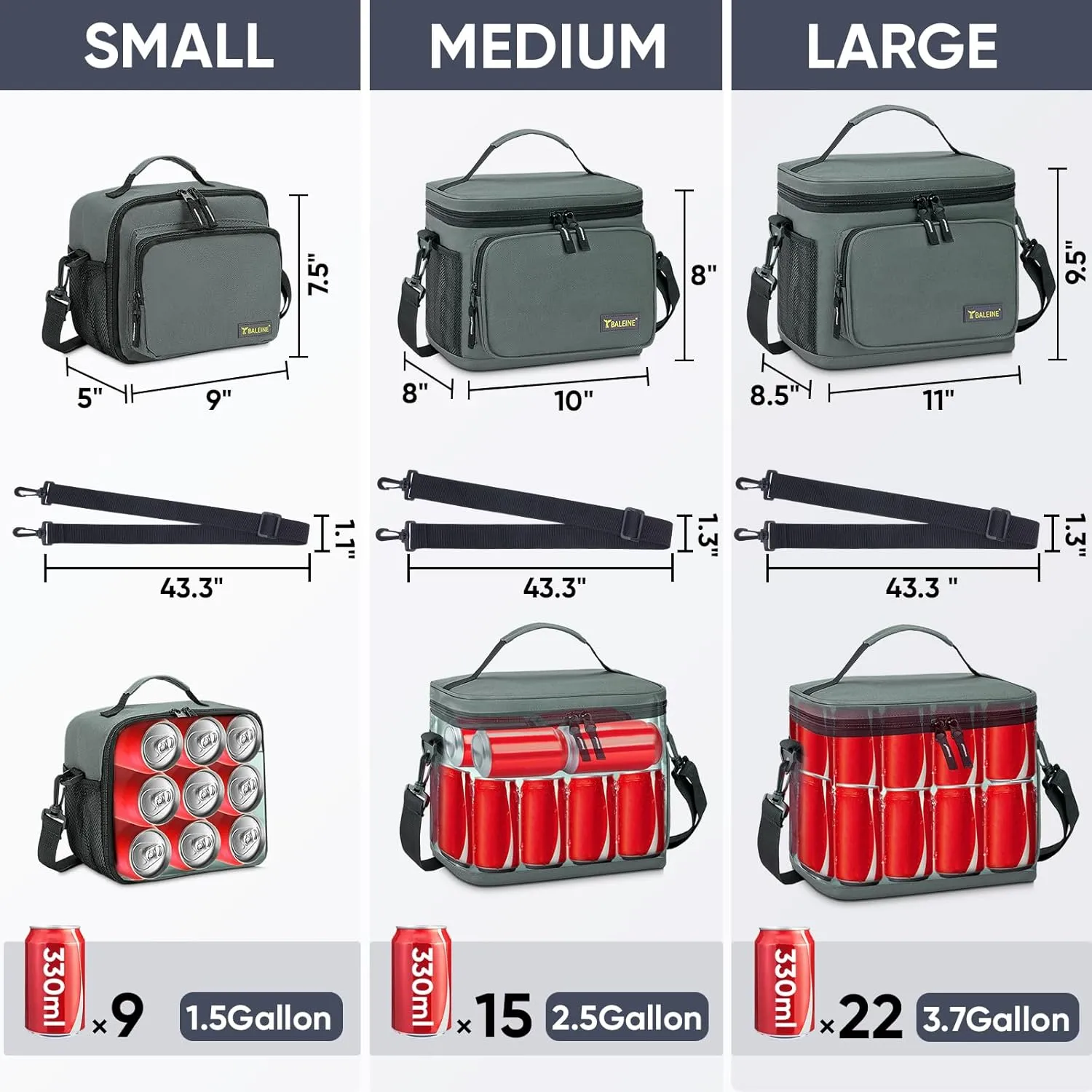 BALEINE Insulated Lunch Bag for Men Women, Leakproof Cooler Bag with Adjustable Shoulder Strap for Work Picnic, Lunch Box for Women Men (Small, Black)