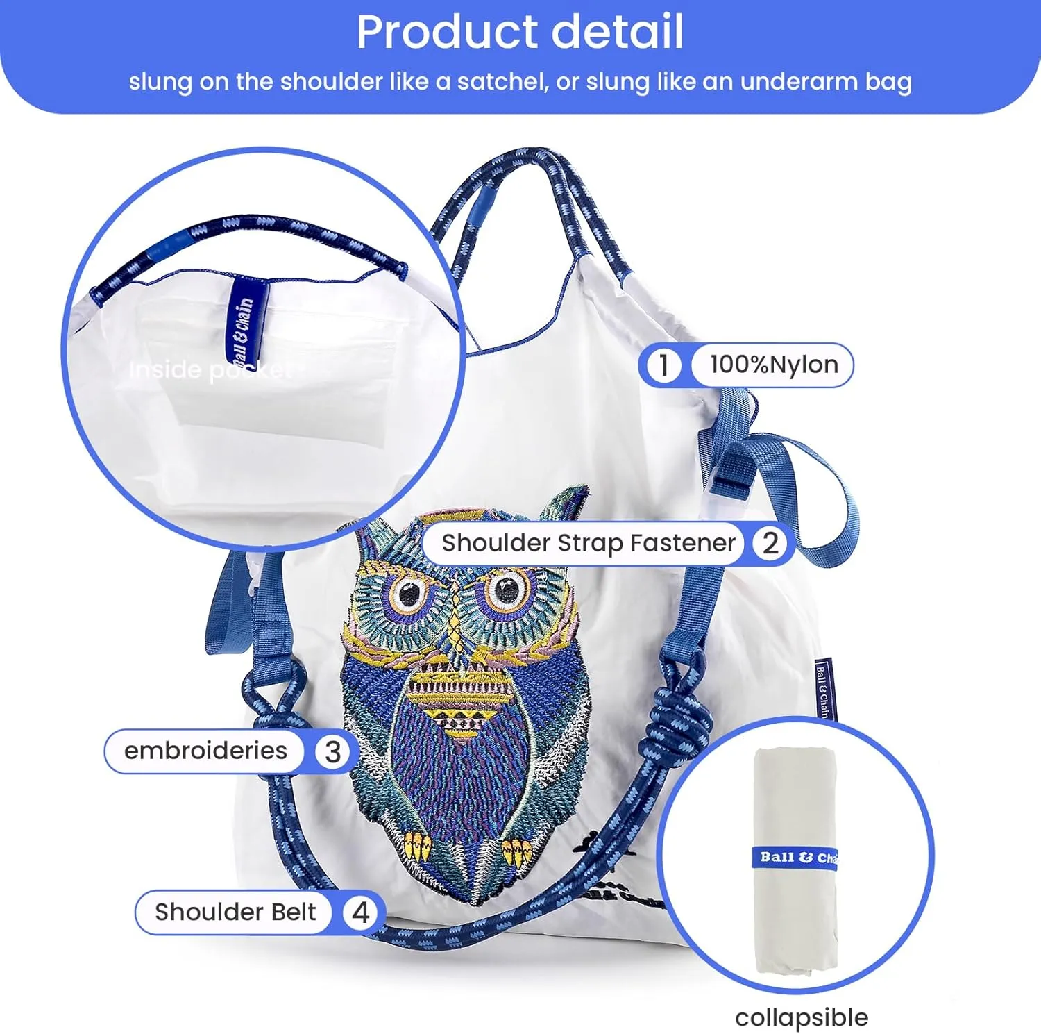 Ball&Chain Nylon Travel Tote Bag for Women，Lightweight Medium Reusable Grocery Shopping Cloth Bags，Suitable for Daily Life