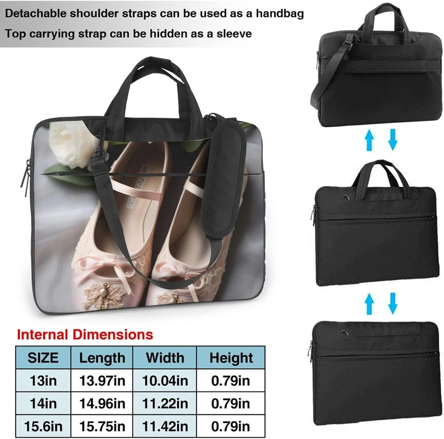 Ballet Shoe Print Laptop Bag Pouch Briefcase Fits 13/14/15.6 inch Notebook Computer Bags for Women Men