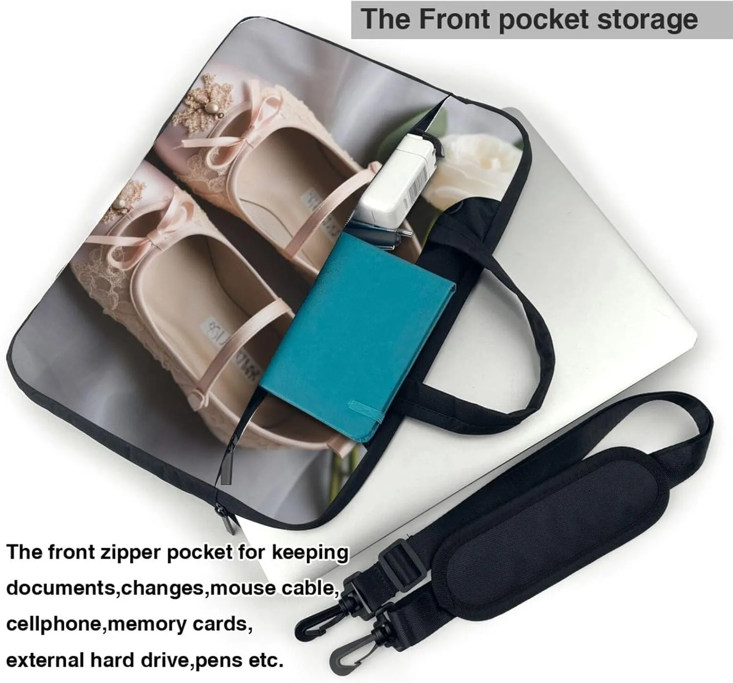 Ballet Shoe Print Laptop Bag Pouch Briefcase Fits 13/14/15.6 inch Notebook Computer Bags for Women Men