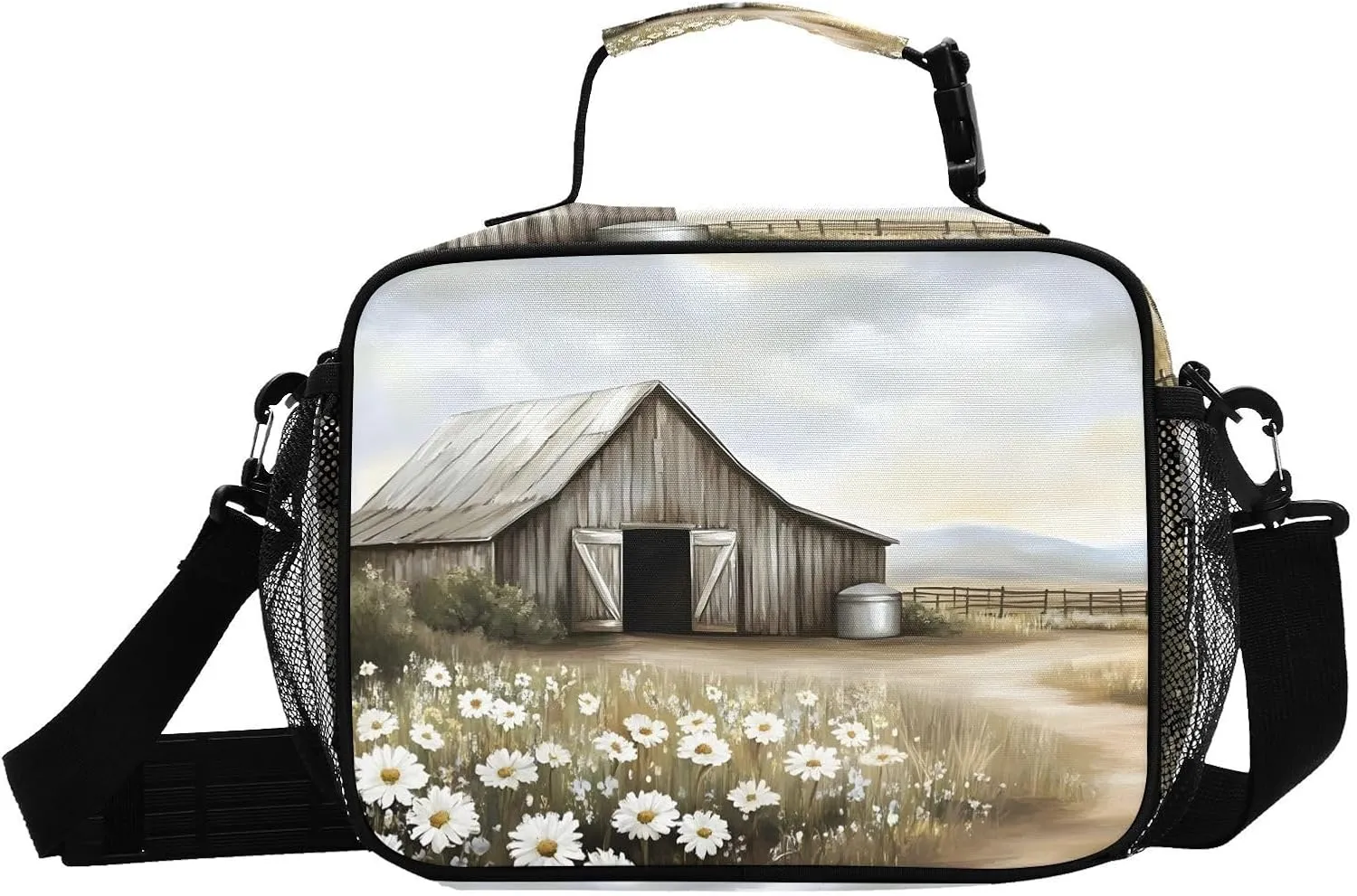 Barn Windmill Daisy Lunch Boxes for Women Men Insulated Lunch Bag for Work, Picnic, Funny Cute Anime Cooler Tote Bag with Adjustable Shoulder Strap