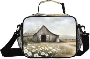 Barn Windmill Daisy Lunch Boxes for Women Men Insulated Lunch Bag for Work, Picnic, Funny Cute Anime Cooler Tote Bag with Adjustable Shoulder Strap