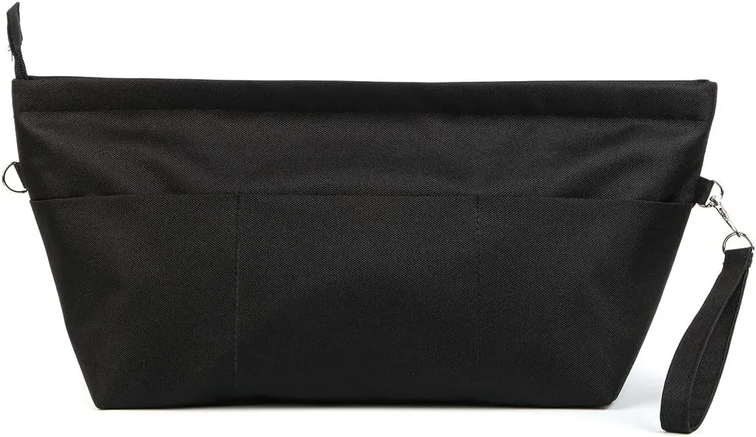 BARVEN Purse Oxford Organizer Insert for Handbag Repels Dirt Sturdy Durable Bag Organizer with Zipper 10 Pockets for Speedy and Neverfull (Black, Large)