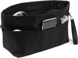 BARVEN Purse Oxford Organizer Insert for Handbag Repels Dirt Sturdy Durable Bag Organizer with Zipper 10 Pockets for Speedy and Neverfull (Black, Large)