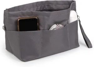 BARVEN Purse Oxford Organizer Insert for Handbag Repels Dirt Sturdy Durable Bag Organizer with Zipper 10 Pockets for Speedy and Neverfull (Gray, Medium)