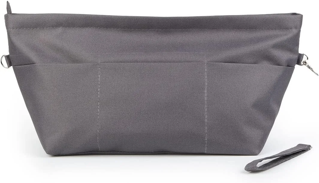 BARVEN Purse Oxford Organizer Insert for Handbag Repels Dirt Sturdy Durable Bag Organizer with Zipper 10 Pockets for Speedy and Neverfull (Gray, Medium)
