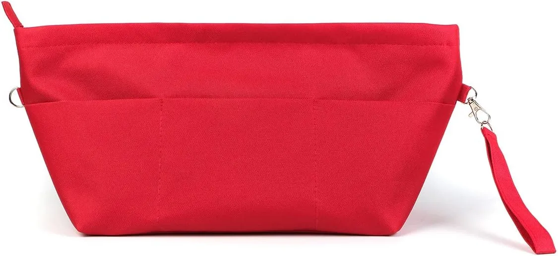 BARVEN Purse Oxford Organizer Insert for Handbag Repels Dirt Sturdy Durable Bag Organizer with Zipper 10 Pockets for Speedy and Neverfull (Red, Large)