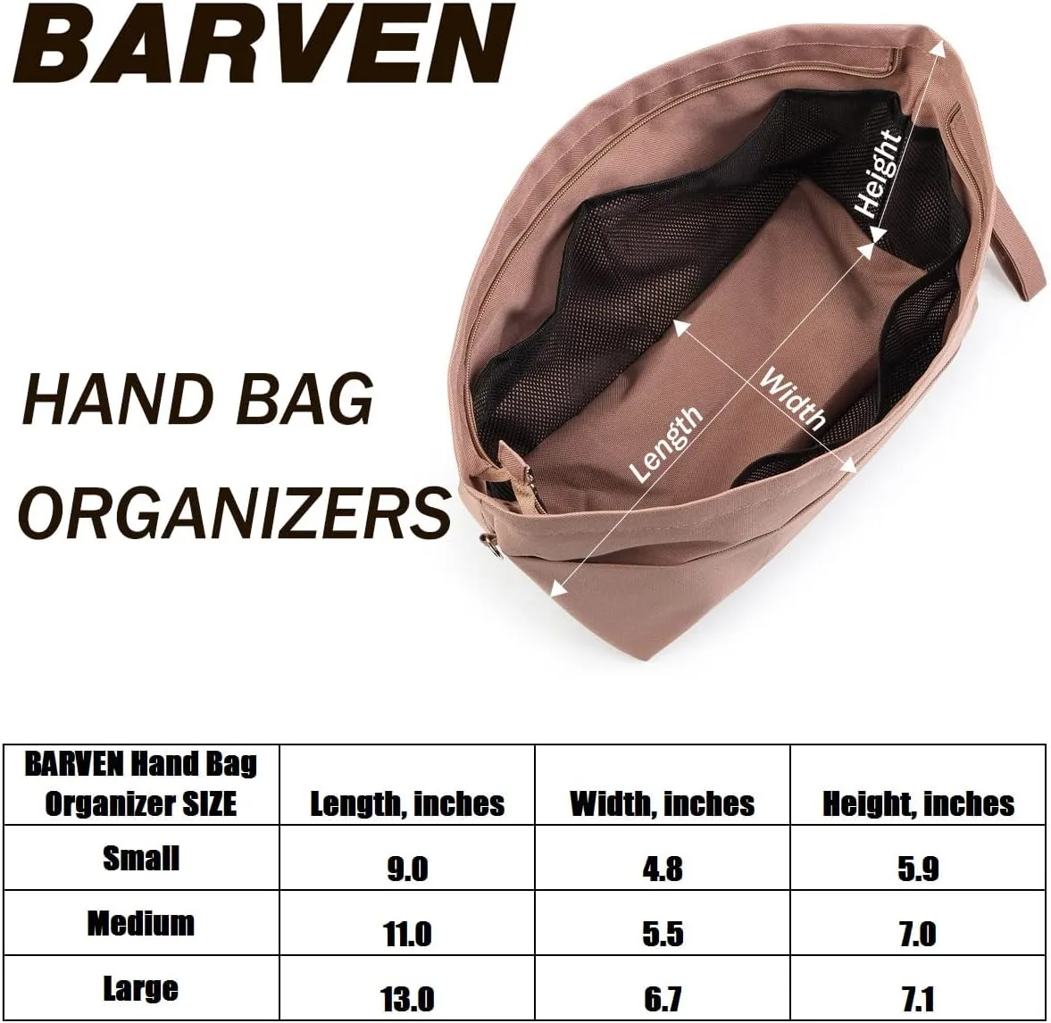 BARVEN Purse Oxford Organizer Insert for Handbag Repels Dirt Sturdy Durable Bag Organizer with Zipper 10 Pockets for Speedy and Neverfull (Red, Large)