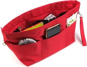 BARVEN Purse Oxford Organizer Insert for Handbag Repels Dirt Sturdy Durable Bag Organizer with Zipper 10 Pockets for Speedy and Neverfull (Red, Large)