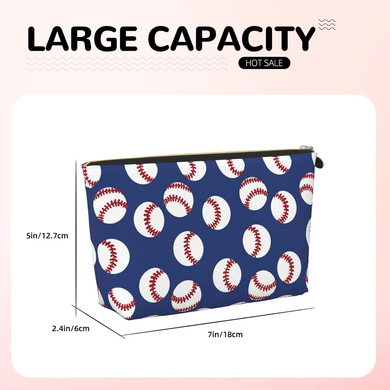 Baseballs Blue Makeup Bag Waterproof Cosmetic Bag Organizer Small Make Up Zipper Pouch Portable Travel Toiletry Bag for Women Girls