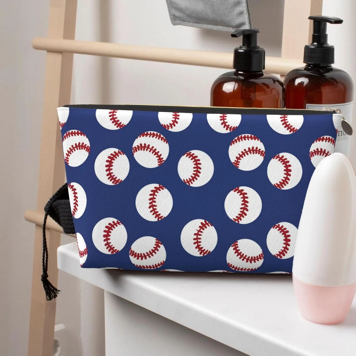Baseballs Blue Makeup Bag Waterproof Cosmetic Bag Organizer Small Make Up Zipper Pouch Portable Travel Toiletry Bag for Women Girls