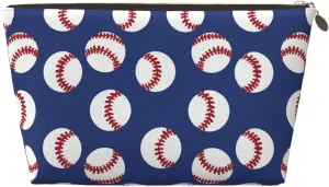 Baseballs Blue Makeup Bag Waterproof Cosmetic Bag Organizer Small Make Up Zipper Pouch Portable Travel Toiletry Bag for Women Girls