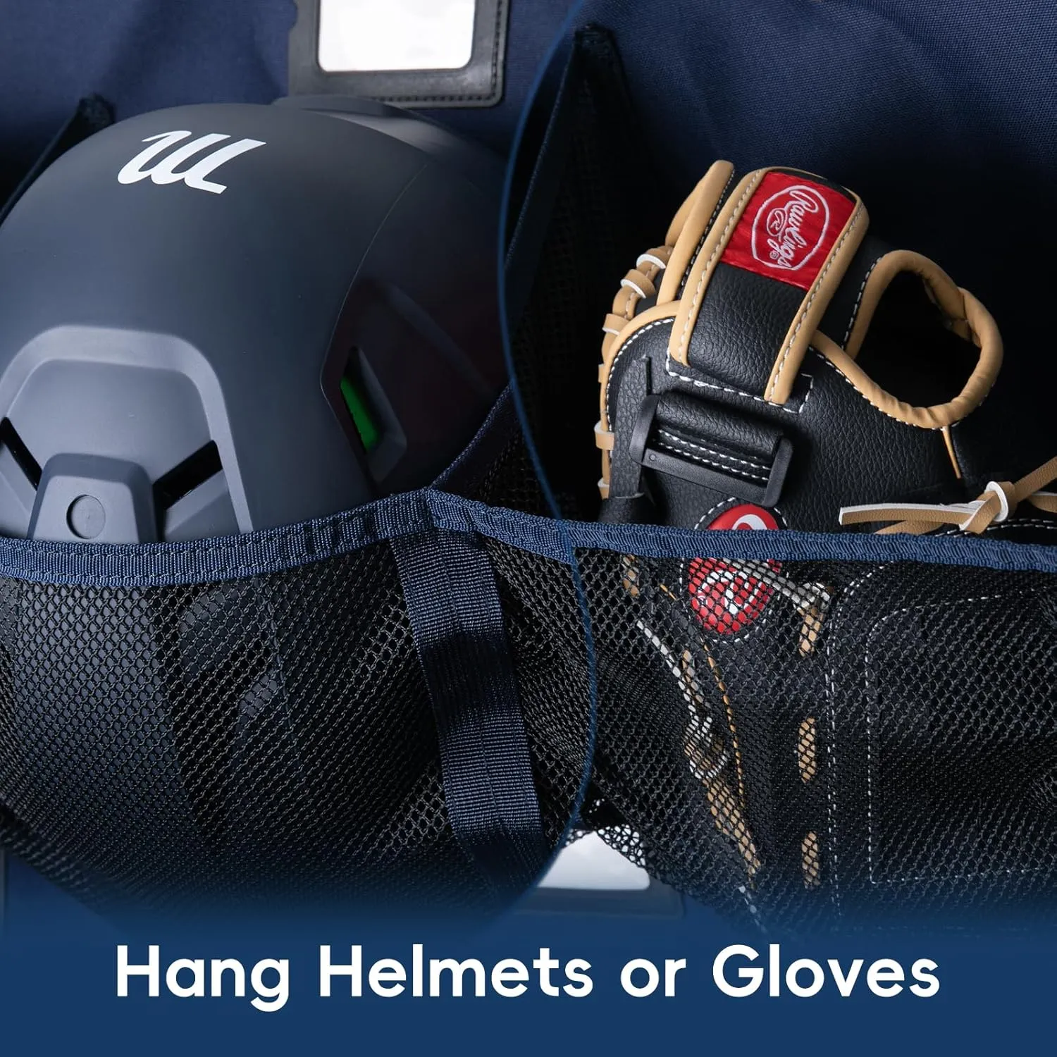 Baseball/Softball Dugout Organizer - 15  Helmet & Glove Storage Bag, Military-Grade 900D Fabric & 6 Reinforced Steel Hooks