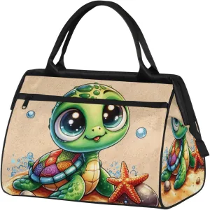Beach Cute Animal Turtle Travel Duffel Bag Gym Tote Bag for Women Men Waterproof Weekend Overnight Bag Carry On Tote Luggage with Pocket Personal Item Bags Sports Bag fit Travel Sports Gym Yoga