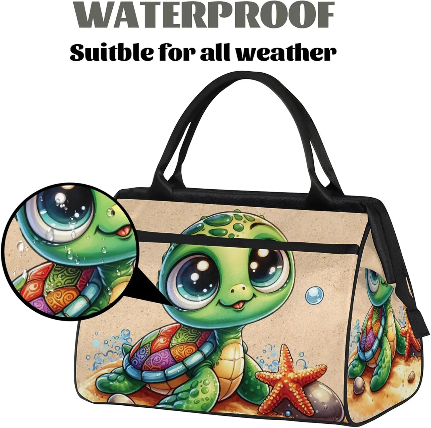Beach Cute Animal Turtle Travel Duffel Bag Gym Tote Bag for Women Men Waterproof Weekend Overnight Bag Carry On Tote Luggage with Pocket Personal Item Bags Sports Bag fit Travel Sports Gym Yoga