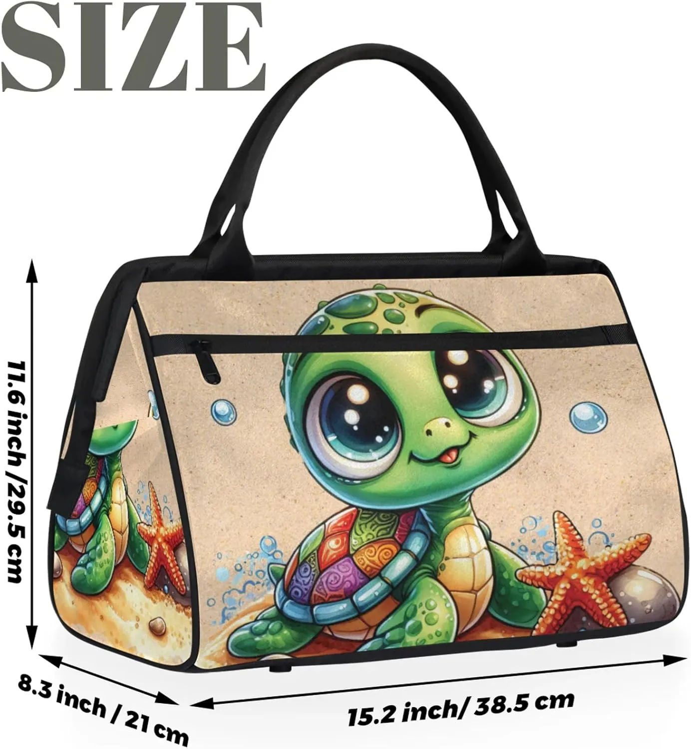 Beach Cute Animal Turtle Travel Duffel Bag Gym Tote Bag for Women Men Waterproof Weekend Overnight Bag Carry On Tote Luggage with Pocket Personal Item Bags Sports Bag fit Travel Sports Gym Yoga
