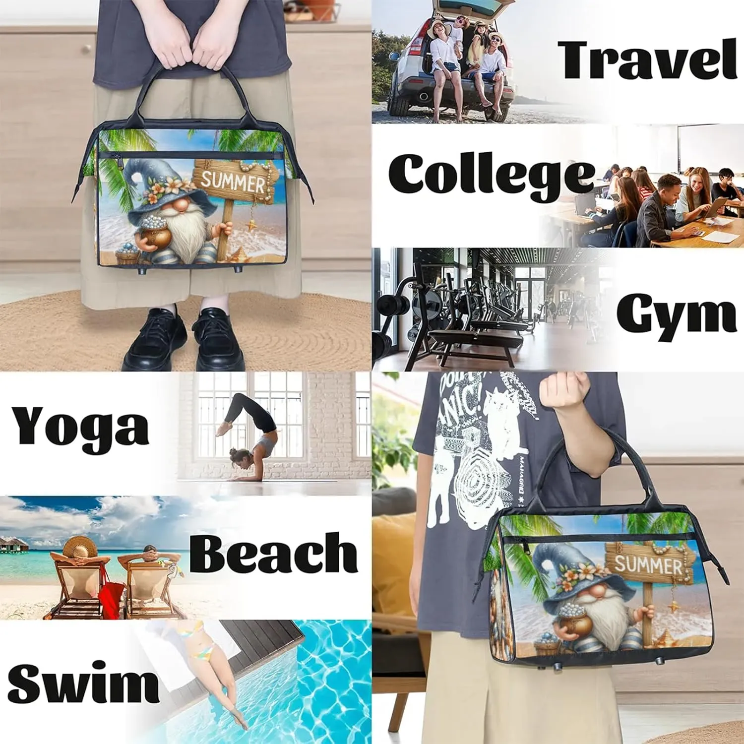 Beach Palm Leaf Pearl Travel Duffel Bag Gym Tote Bag for Women Men Waterproof Weekend Overnight Bag Carry On Tote Luggage with Pocket Personal Item Bags Sports Bag fit Travel Sports Gym Yoga