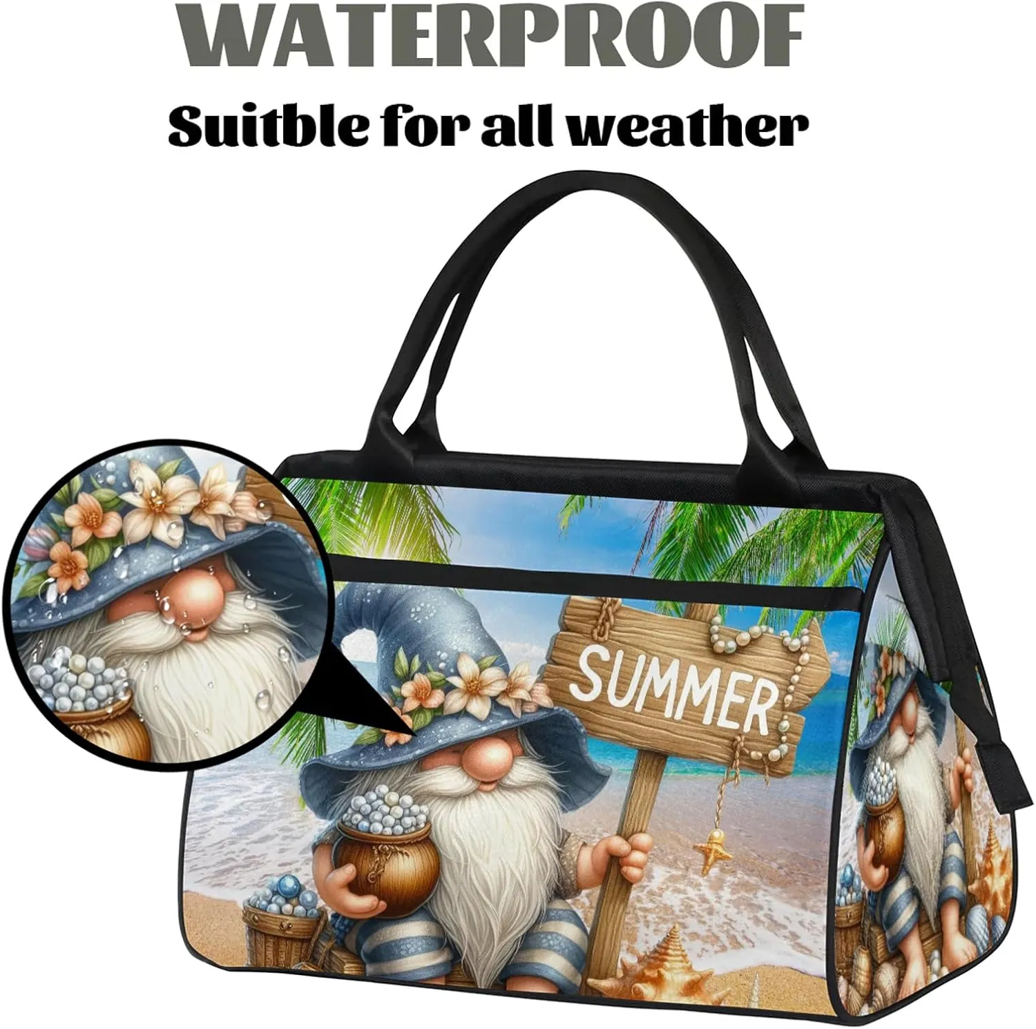 Beach Palm Leaf Pearl Travel Duffel Bag Gym Tote Bag for Women Men Waterproof Weekend Overnight Bag Carry On Tote Luggage with Pocket Personal Item Bags Sports Bag fit Travel Sports Gym Yoga