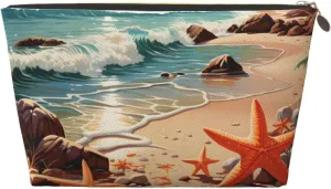 Beach Seaside Starfish Makeup Bag Waterproof Cosmetic Bag Organizer Small Make Up Zipper Pouch Portable Travel Toiletry Bag for Women Girls