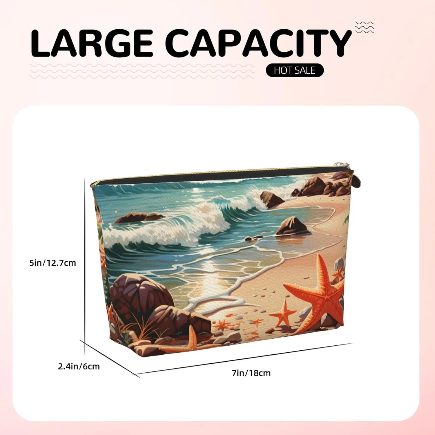 Beach Seaside Starfish Makeup Bag Waterproof Cosmetic Bag Organizer Small Make Up Zipper Pouch Portable Travel Toiletry Bag for Women Girls