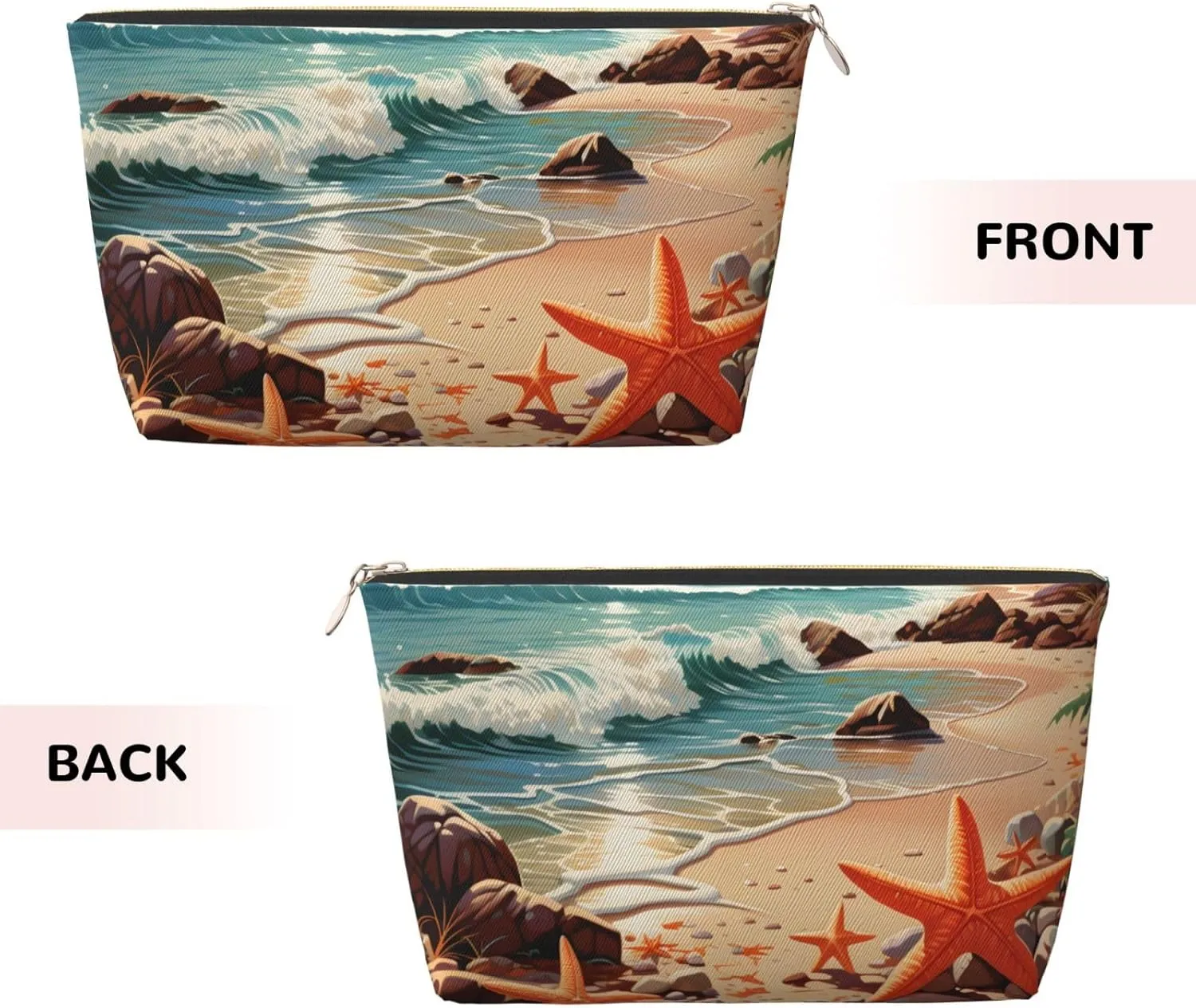 Beach Seaside Starfish Makeup Bag Waterproof Cosmetic Bag Organizer Small Make Up Zipper Pouch Portable Travel Toiletry Bag for Women Girls