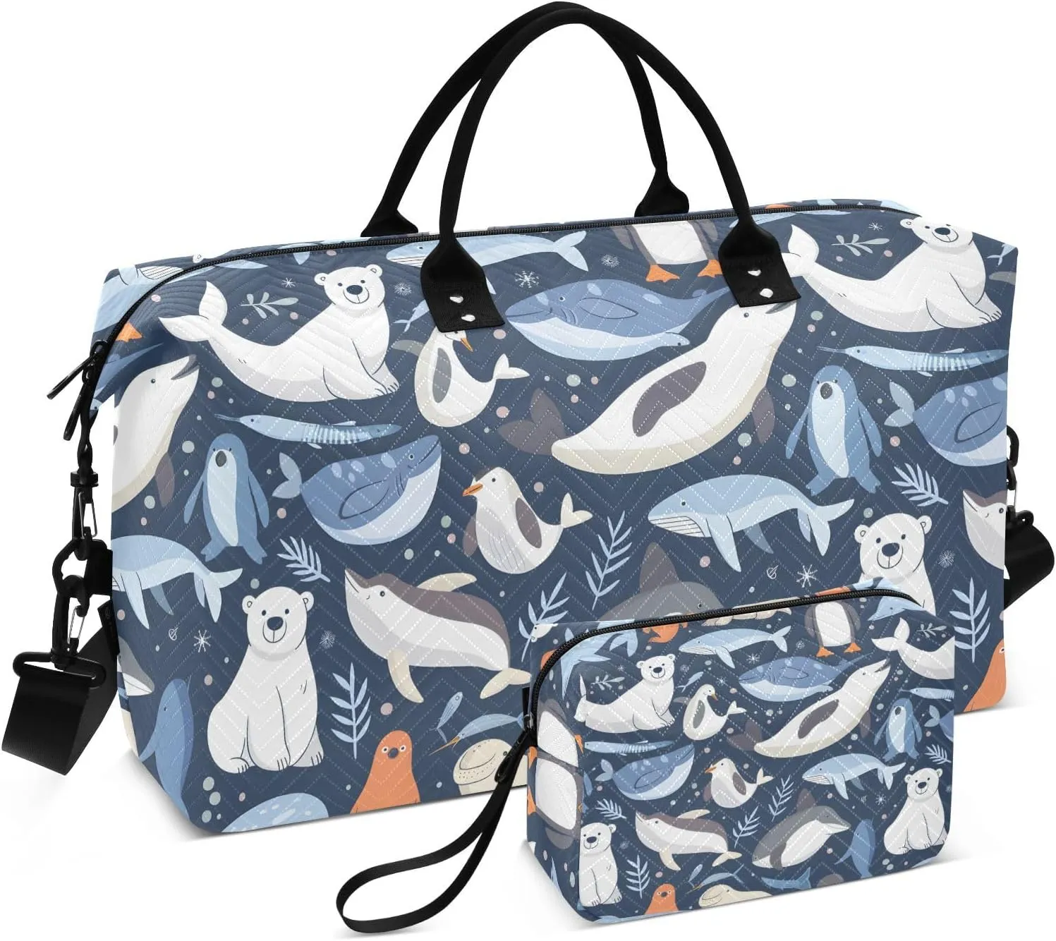 Bear Seal Penguin Walrus Whale Fish Travel Duffle Bag,Large Weekender Travel Bag for Women Men Waterproof Luggage Bag with Trolley Sleeve,Airplane Travel Essentials for Flying