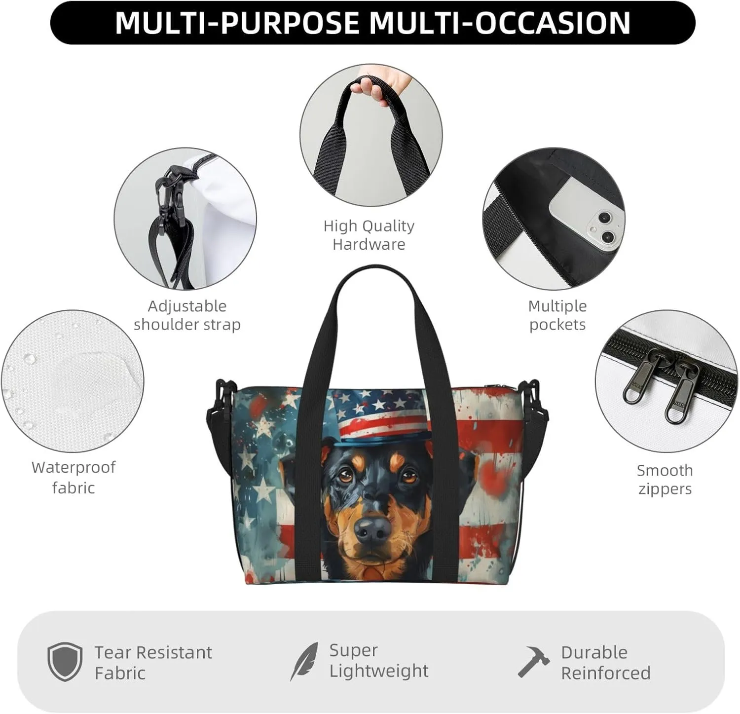 Beauceron print Travel Duffel Bag, Sports Tote Gym Bag, Swim Pool Bag Large Shoulder Tote Bag for Beach Weekender, 202-406-121