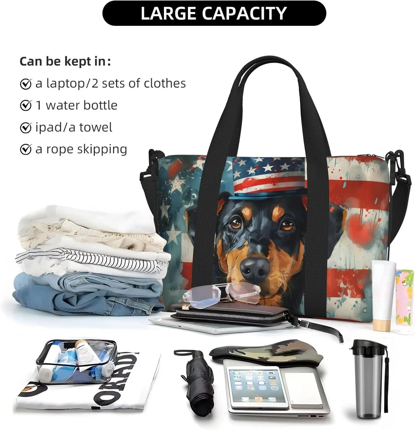Beauceron print Travel Duffel Bag, Sports Tote Gym Bag, Swim Pool Bag Large Shoulder Tote Bag for Beach Weekender, 202-406-121