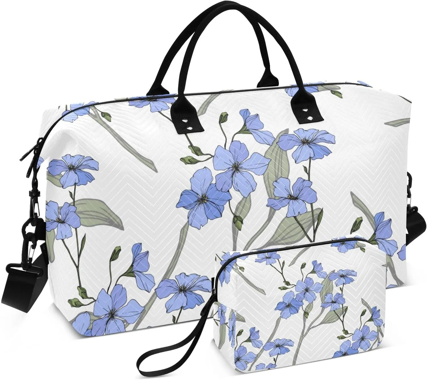 Beautiful Blue Flax Flowers Duffle Bags for Women Men Waterproof Weekender Overnight Bags Hospital Bag Large Tote Bag with Toiletry Bag for Yoga Gym Travel Sport Hospital