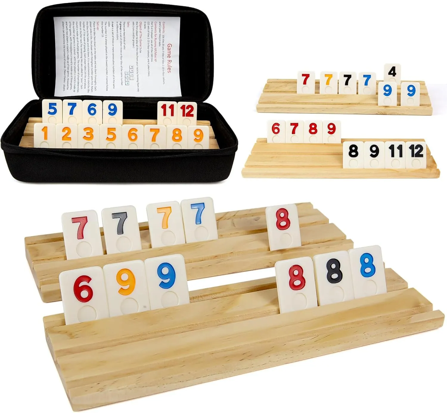 BECKVEC- Dominos Set 4-6 Player, Rumy Cube 6-Player Edition 6 Wooden Frames, 160 Varami Cube Travel Game Set with Portable Box