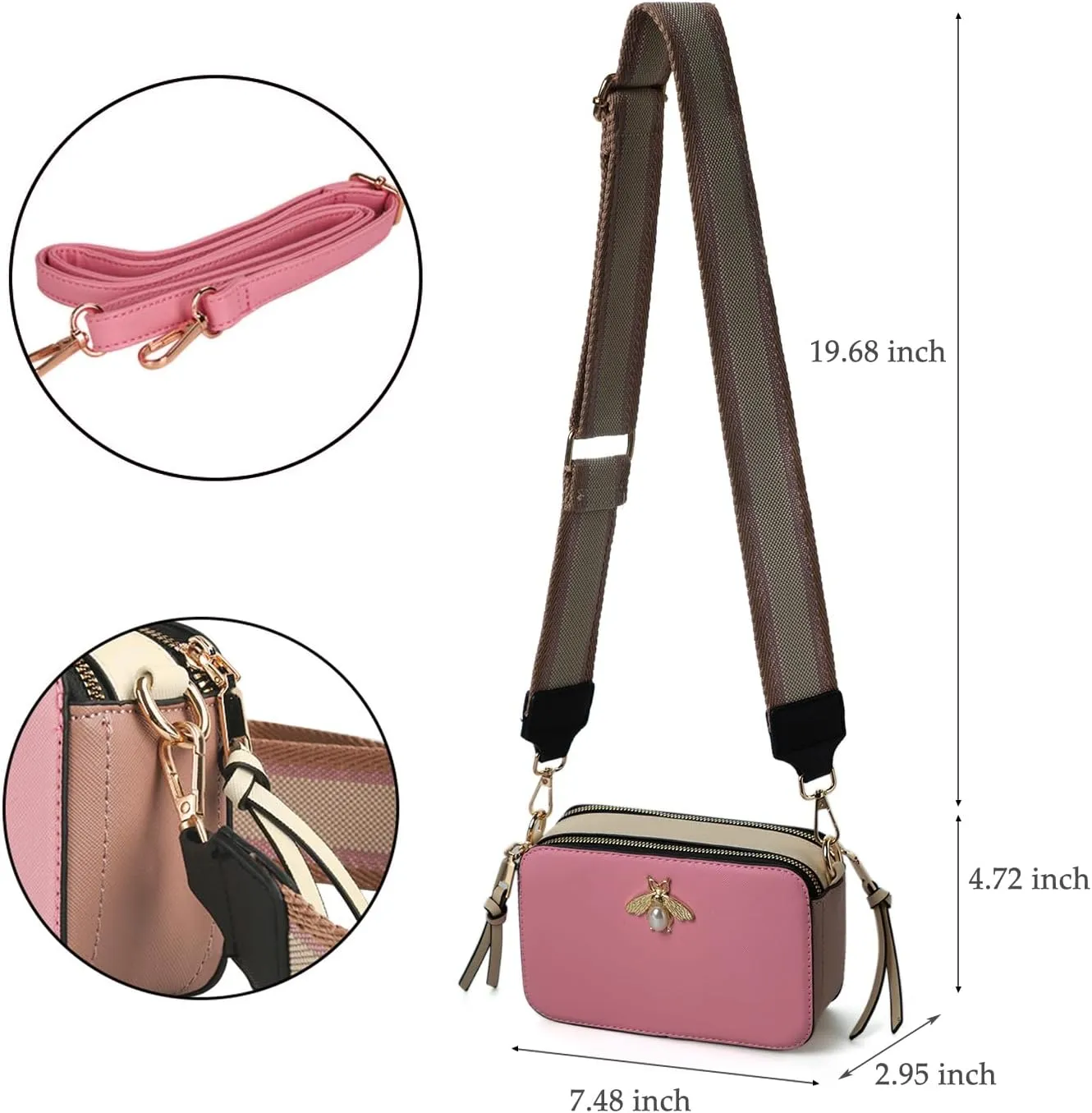Bee Purse Camera Crossbody Bags for Women Trendy Small Snapshot Bag Wide Strap Leather Shoulder Clutch Handbags