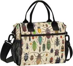 Beetle Insects Lunch Bag Reusable Lunch Box for Office Picnic Hiking Beach, Insulated Cooler Tote Food Container with Adjustable Shoulder Strap for Men Women Adults