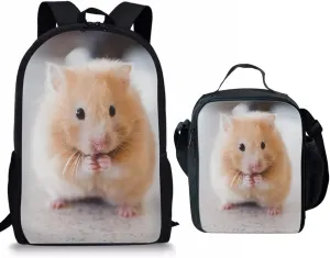 Beginterest Cute Hamster Print Backpack with Lunch Bag for Kids Boys Girls School Backpack Set of 2