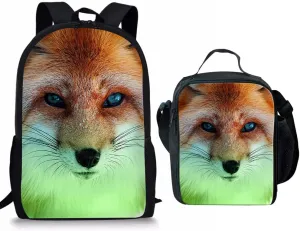 Beginterest Fox Print Backpack with Lunch Bag for Kids Boys Girls School Backpack Set of 2