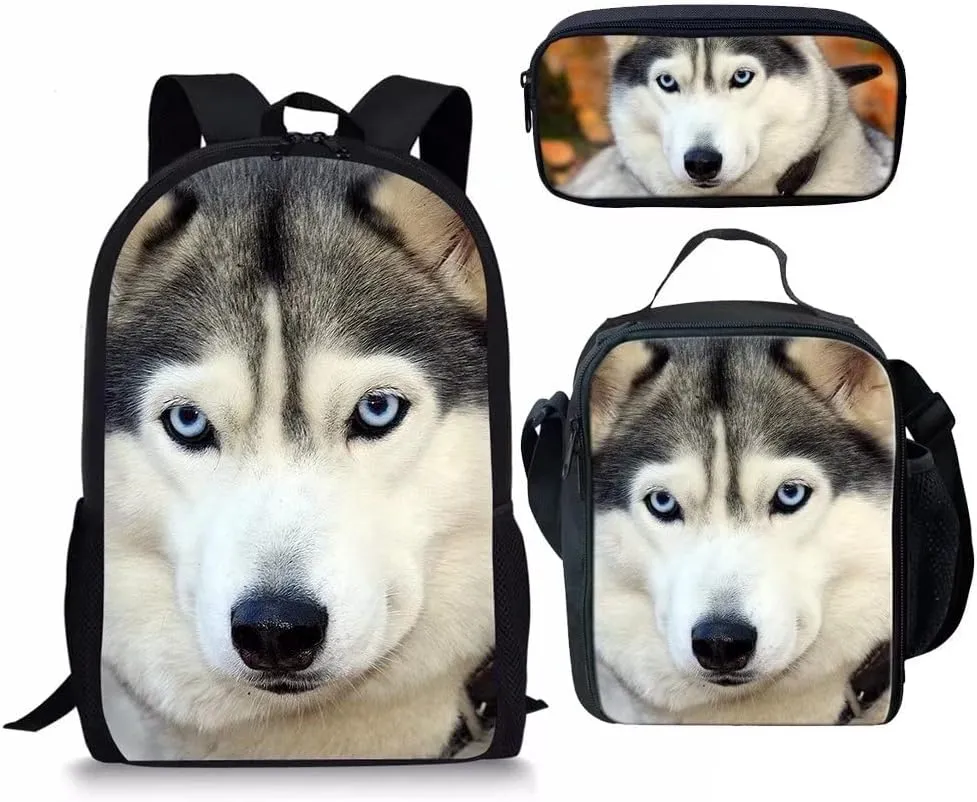 Beginterest Lightweight Backpack Sets for Kids Wolf Backpack with Insulated Lunch Box Pencil Case