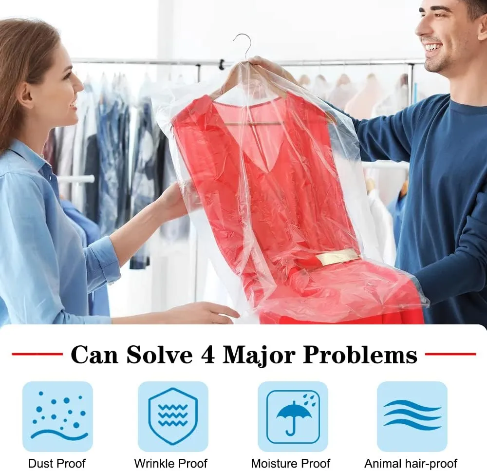 BEISHIDA 60PCS 35.5 Inch Plastic Garment Bag-Plastic Clear Dry Cleaner Laundry Bags for Clothes Cover Hanging Clothes Storage for Coat Suit Shirt Jacket Skirt