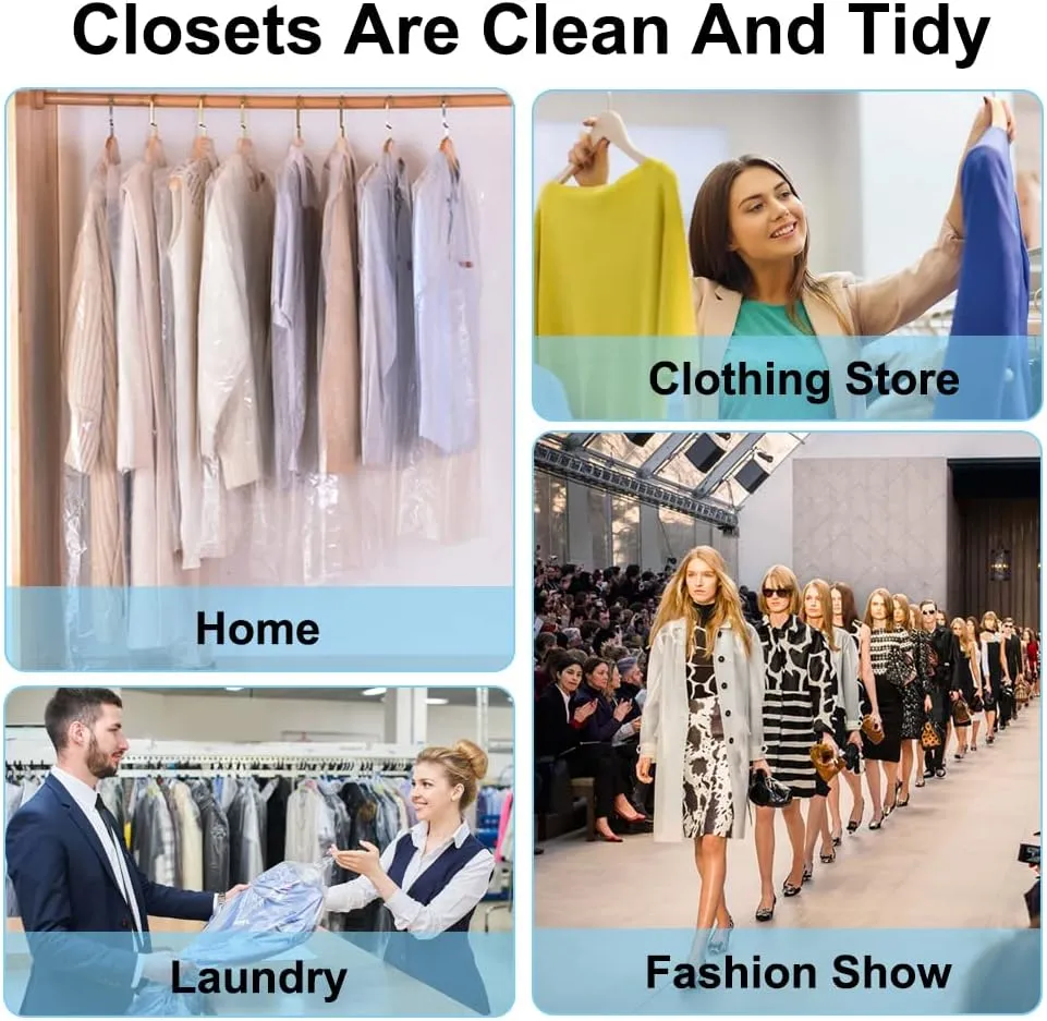 BEISHIDA 60PCS 35.5 Inch Plastic Garment Bag-Plastic Clear Dry Cleaner Laundry Bags for Clothes Cover Hanging Clothes Storage for Coat Suit Shirt Jacket Skirt