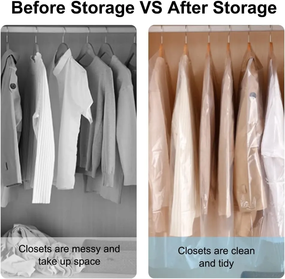 BEISHIDA 60PCS 35.5 Inch Plastic Garment Bag-Plastic Clear Dry Cleaner Laundry Bags for Clothes Cover Hanging Clothes Storage for Coat Suit Shirt Jacket Skirt
