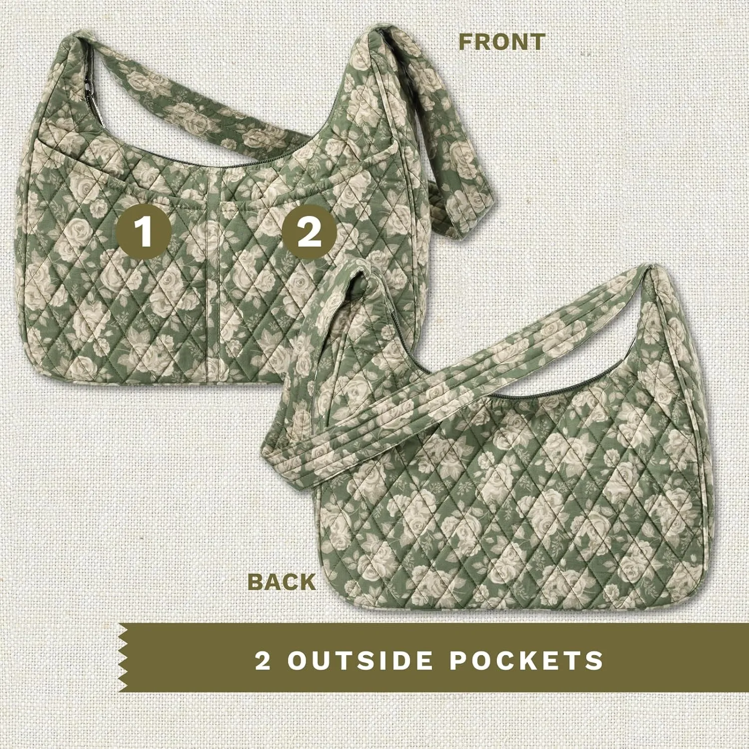 Bella Taylor Blakely - Hobo Shoulder Bag for Women - Lightweight Quilted Fabric Purse with Pockets