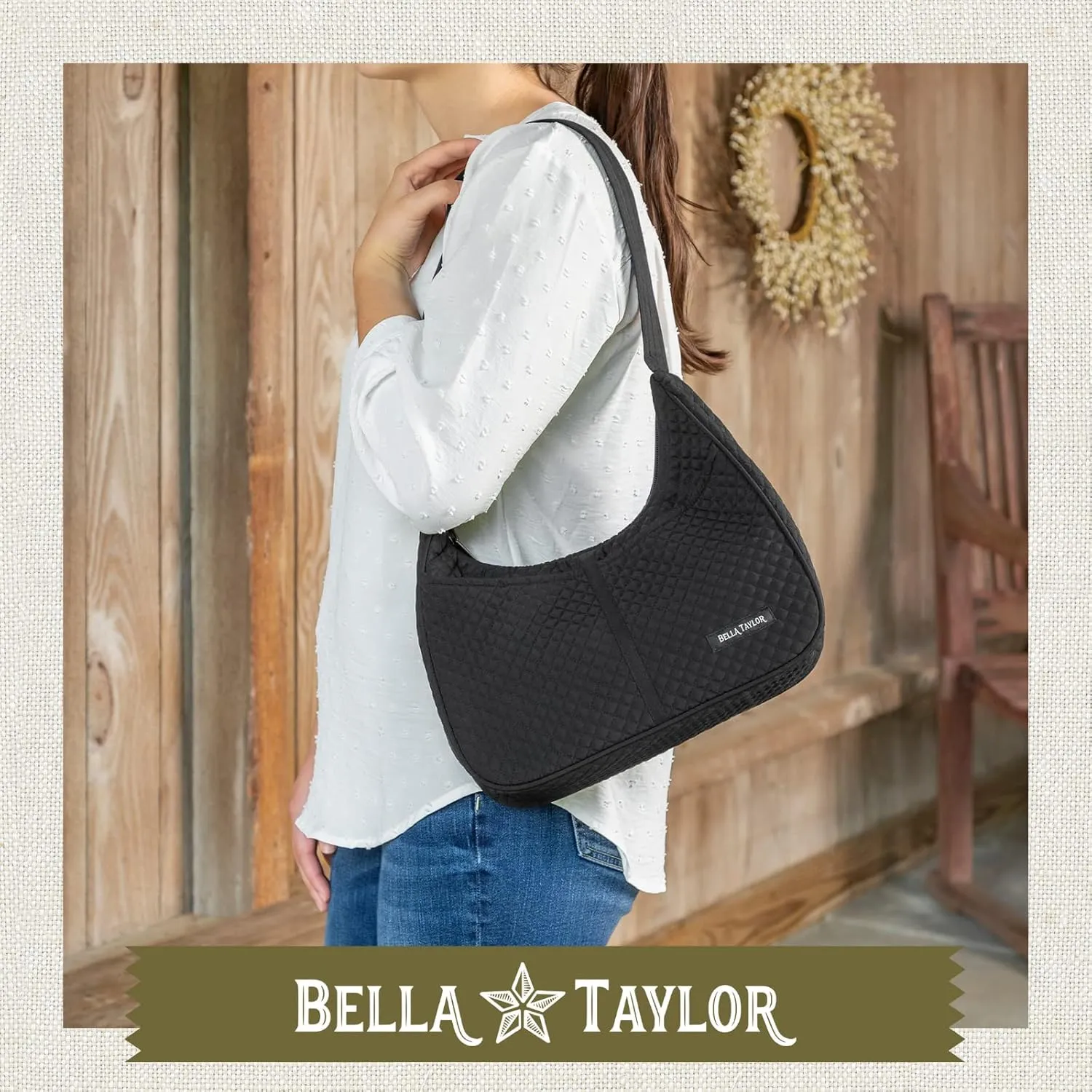 Bella Taylor Blakely - Hobo Shoulder Bag for Women - Lightweight Quilted Fabric Purse with Pockets