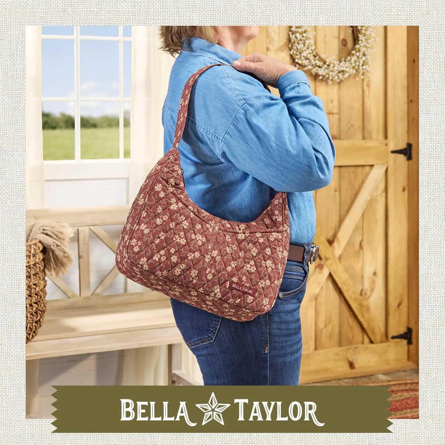 Bella Taylor Blakely - Hobo Shoulder Bag for Women - Lightweight Quilted Fabric Purse with Pockets