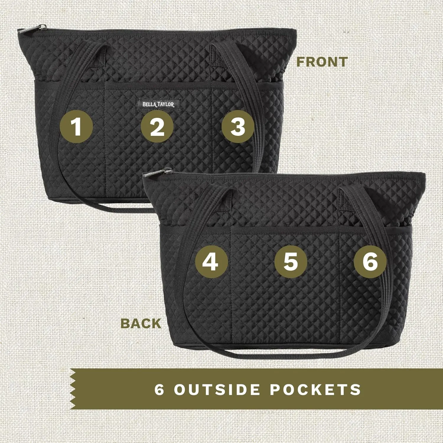 Bella Taylor Small Tote | Lightweight Quilted Fabric Purses for Women