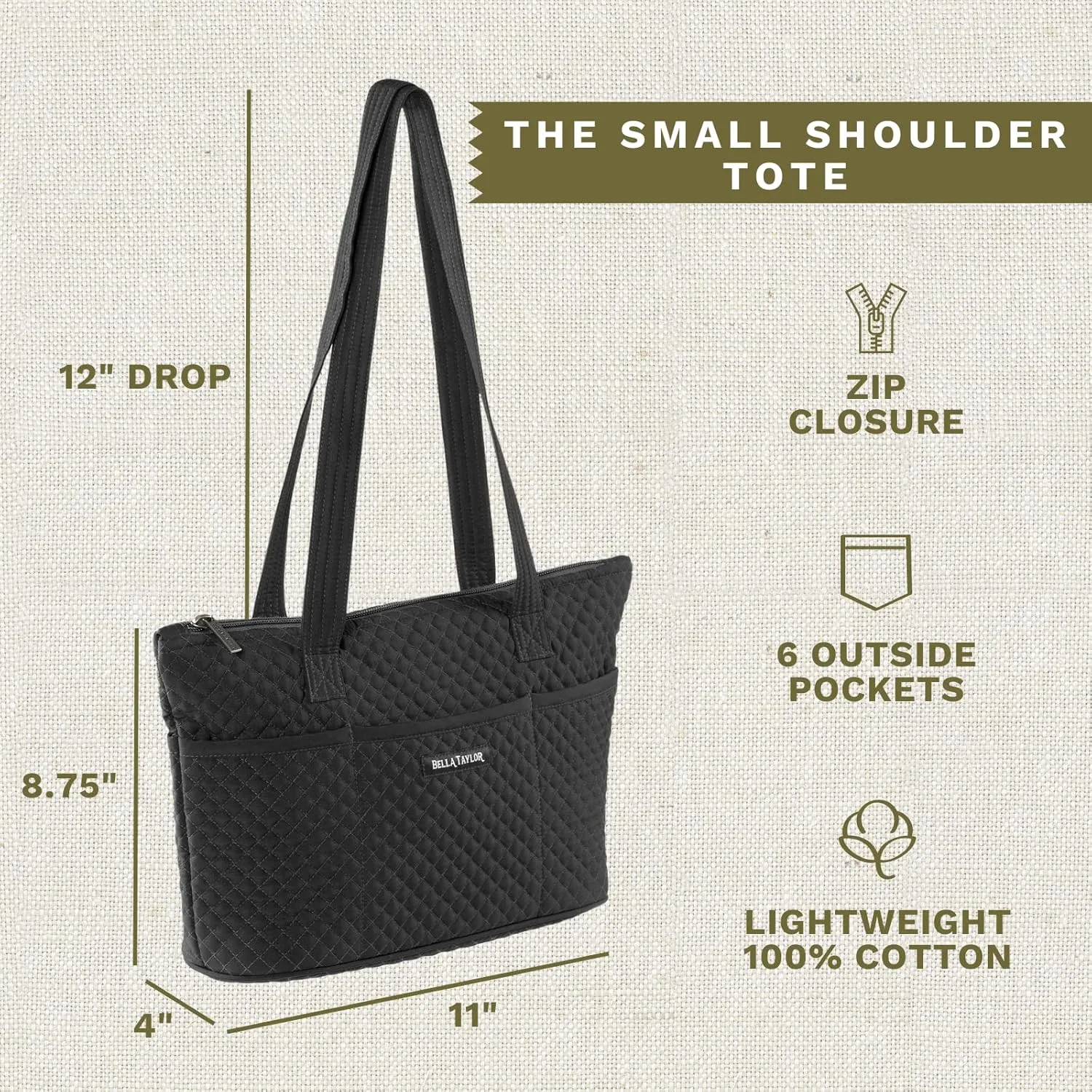 Bella Taylor Small Tote | Lightweight Quilted Fabric Purses for Women