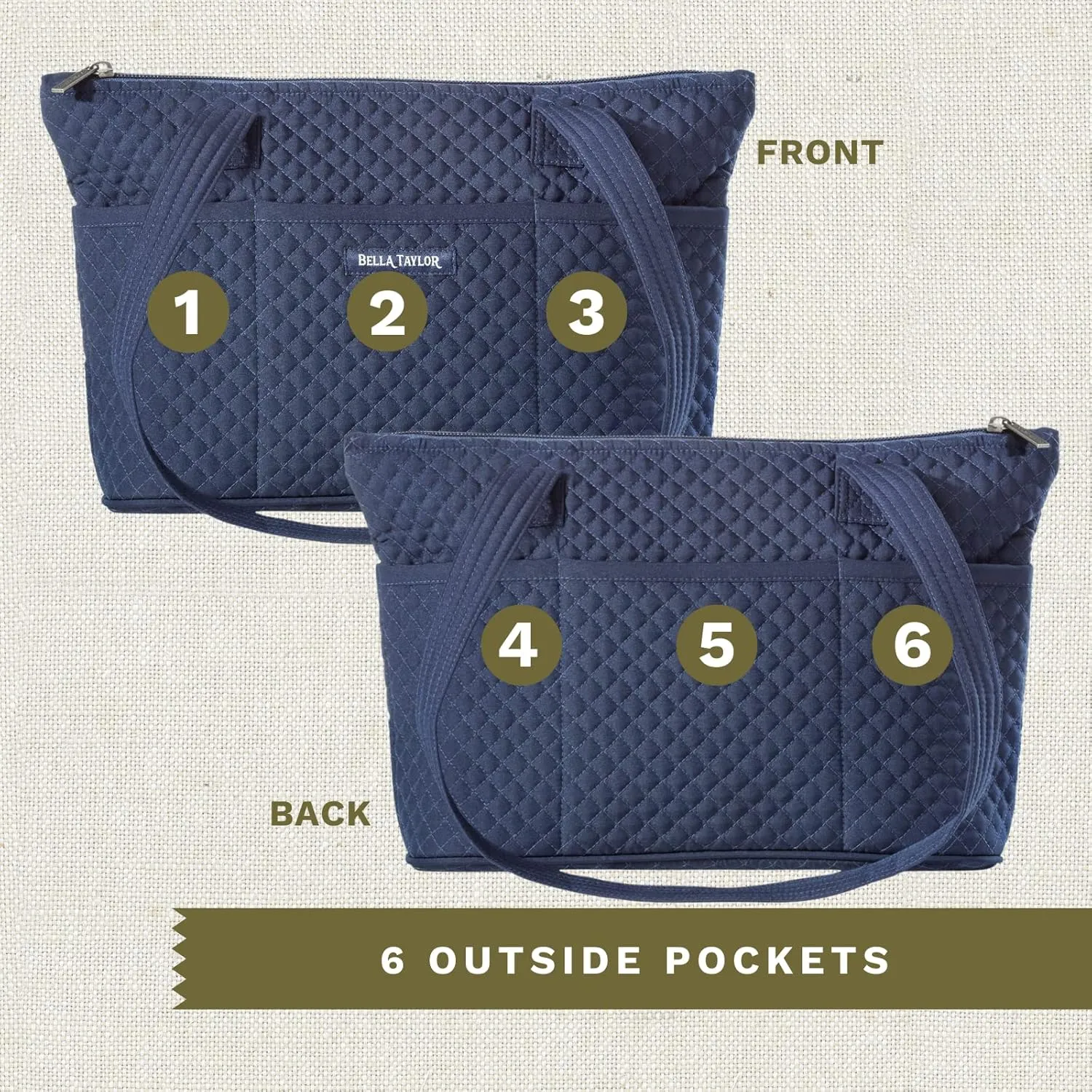 Bella Taylor Small Tote | Lightweight Quilted Fabric Purses for Women