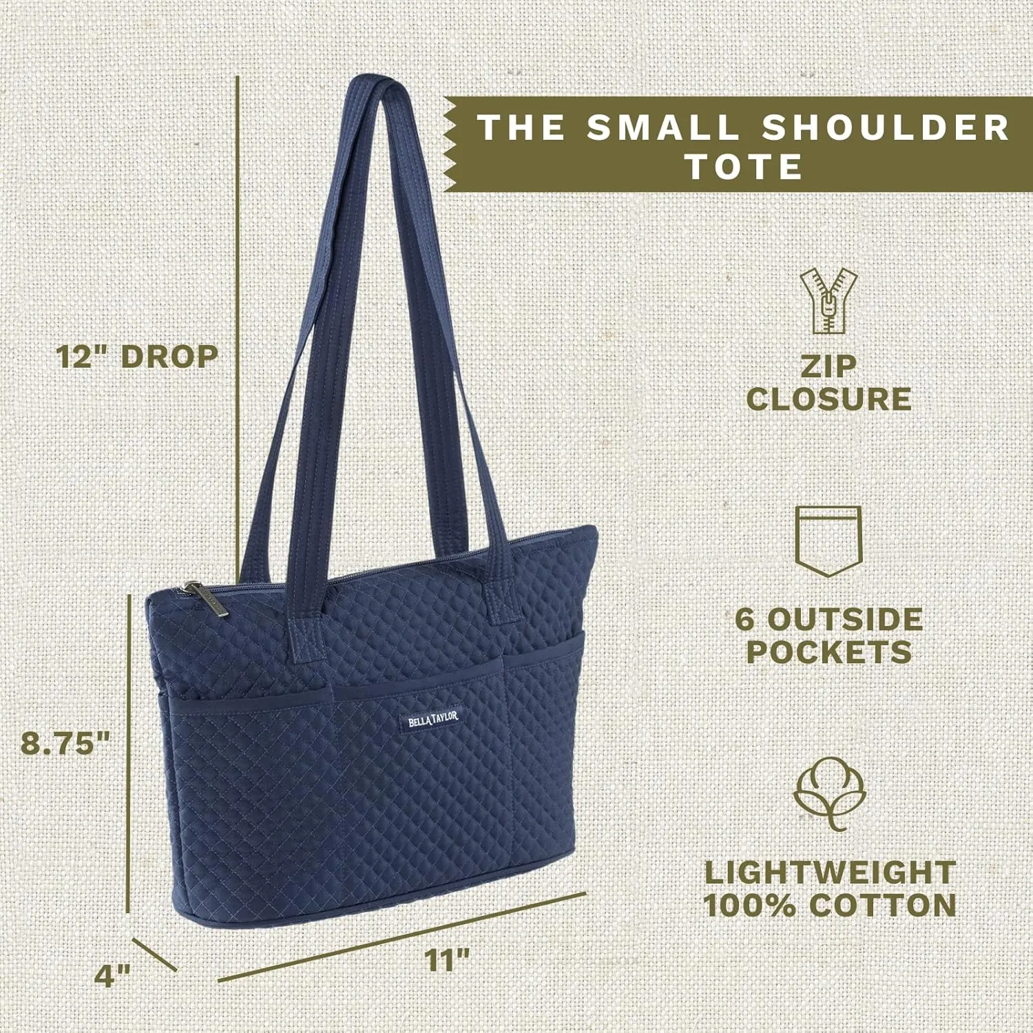Bella Taylor Small Tote | Lightweight Quilted Fabric Purses for Women