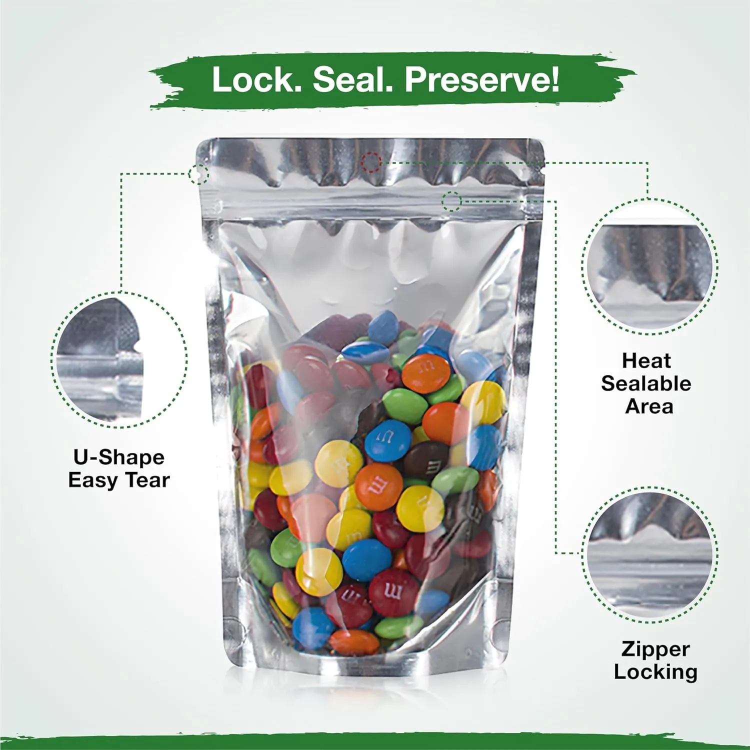 BELLE KR® 4x6 Mylar Bags for Freeze Dried Candy - Pack Of 100-7.5mil Thick - 1/2 Pint Stand Up Small Clear Mylar Bags with See Through Window for Freeze Drying - Labels Included