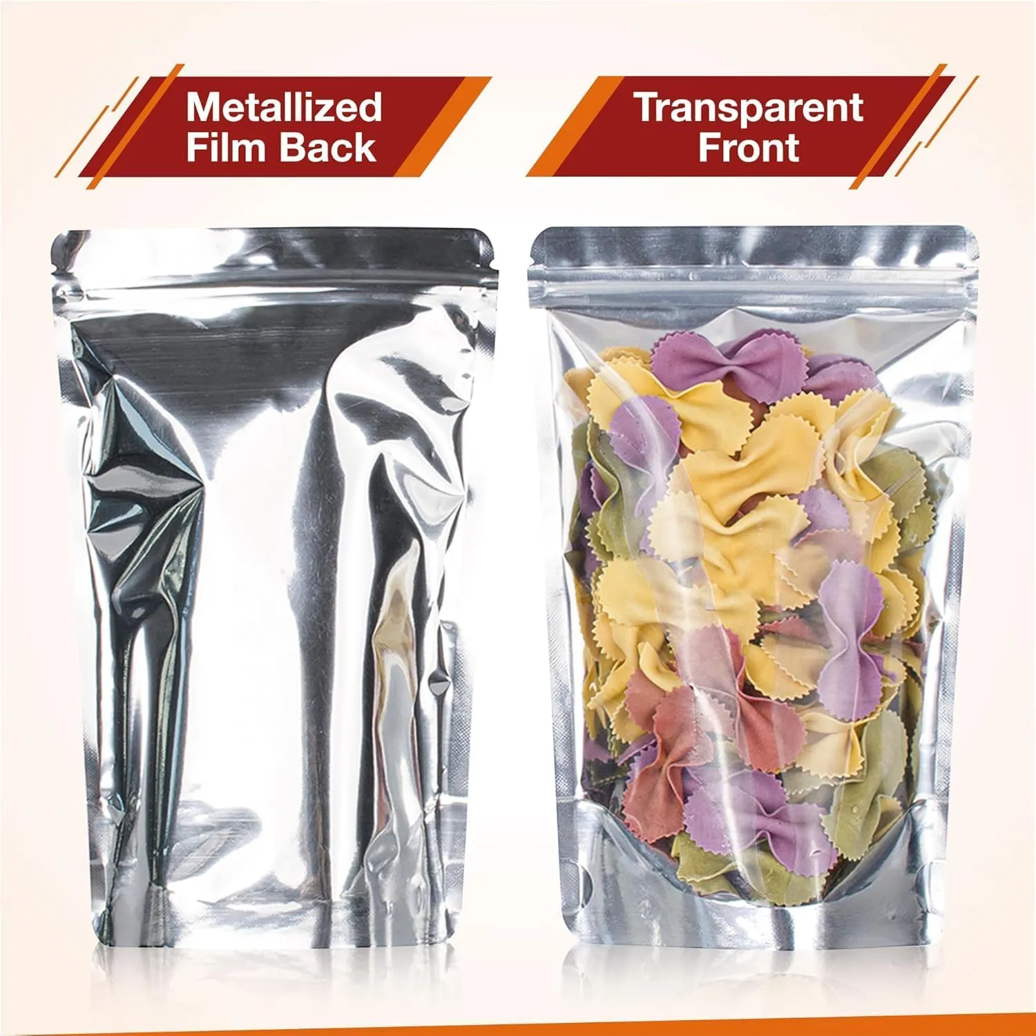 BELLE KR® Pint 5x8 Mylar Bags for Food Storage - Pack Of 200-7.5mil Thickness - Stand Up Clear Mylar Bags with See Through Window - Resealable